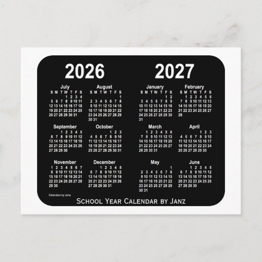 2026-2027ホワイトネオンスクールカレンダーby Janz ポストカード (正面)