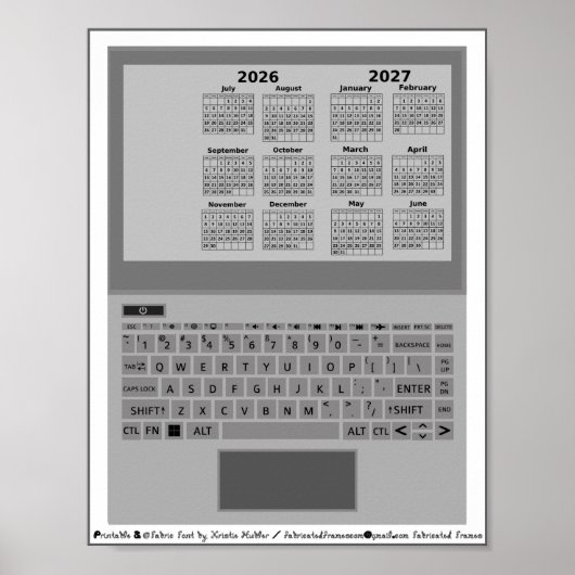 2026=2027年度 カレンダー 学年 ノートパソコン キーボード ポスター (正面)