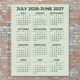 2026-2027年度 カレンダー Sage Green 壁 ポスター