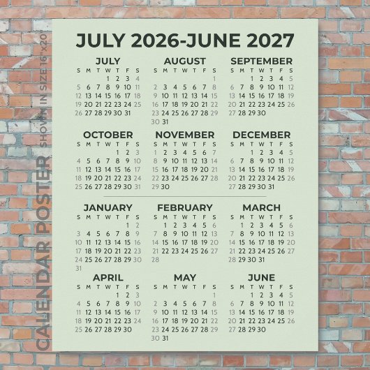 2026-2027年度 カレンダー Sage Green 壁 ポスター