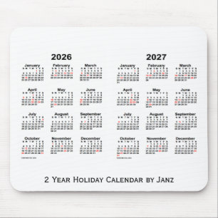2026-2027白Janz著2年の休日のカレンダー マウスパッド