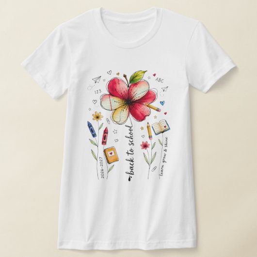 2026 2027 花柄の先生 バックトゥスクール 女性向け Tシャツ (レイダウン)
