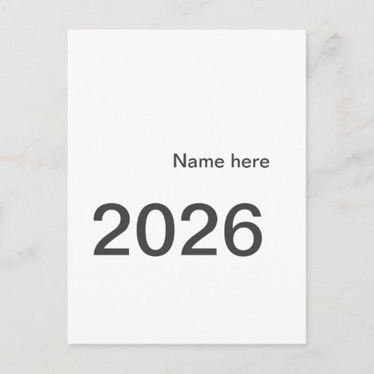 2026 2027 2028 ここに名前と称号 年間 太字 ポストカード (正面)