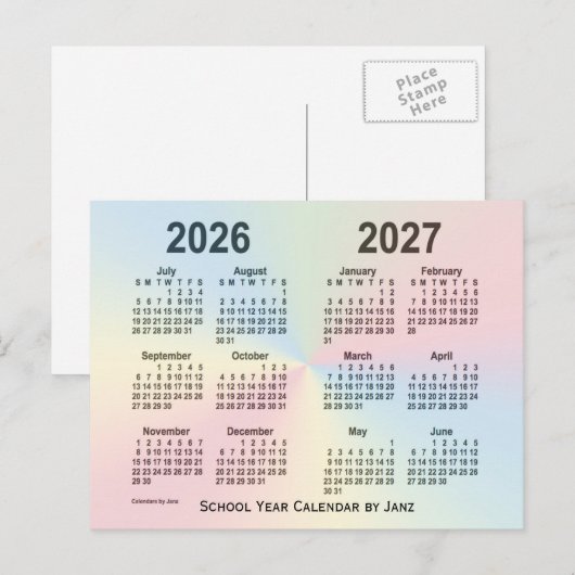 2026-2027 Rainbow Cloud School Calendar by Janz ポストカード (正面/裏面)