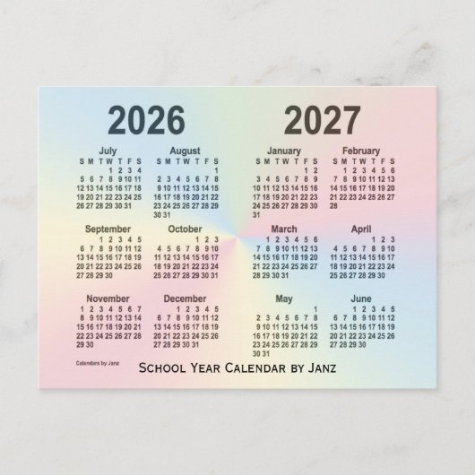 2026-2027 Rainbow Cloud School Calendar by Janz ポストカード (正面)