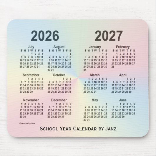 2026-2027 Rainbow Cloud School Calendar by Janz マウスパッド (正面)