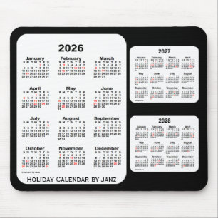 2026-2028黒Janz著3年の休日のカレンダー マウスパッド