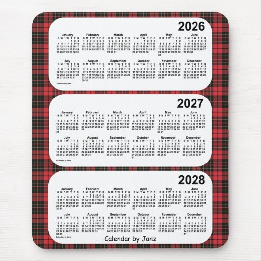 2026-2028 Red Plaid 3年カレンダーby Janz マウスパッド (正面)