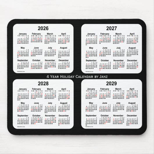 2026-2029 Janzによる白黒の祝日カレンダー マウスパッド (正面)