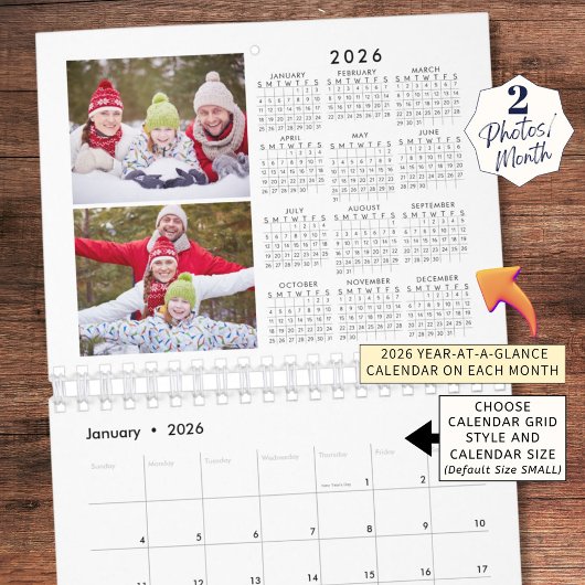 2026 2 Photos Per Month with 2026 Year at a Glance カレンダー