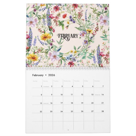2026 A Year of Flowers - Wall Calendar カレンダー (2月 2026)