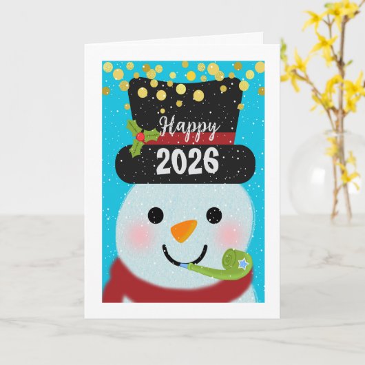 2026 Add a Year New Year Snowman カード (黄色い花)