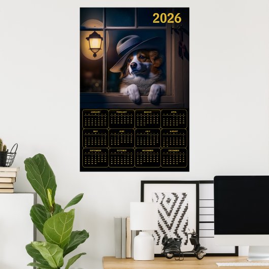 2026 AI‑Generated Australian Shepherd Calendar ポスター (ホームオフィス)