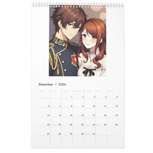 2026 Anime Calendar (Images created by Grok) カレンダー (12月 2026)