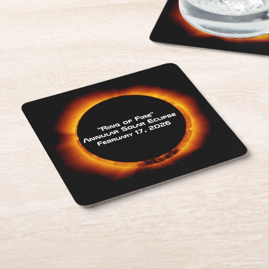 2026 Annular Ring of Fire Solar Eclipse スクエアペーパーコースター (アングル)