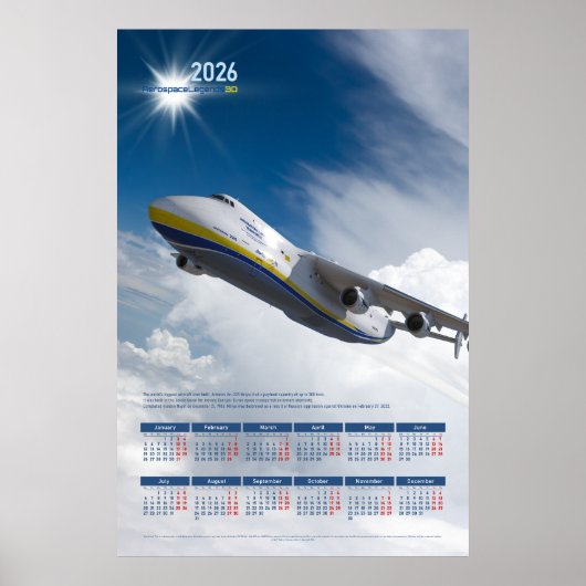 2026 Antonov An-225 Mriya Tribute Poster Calendar ポスター (正面)