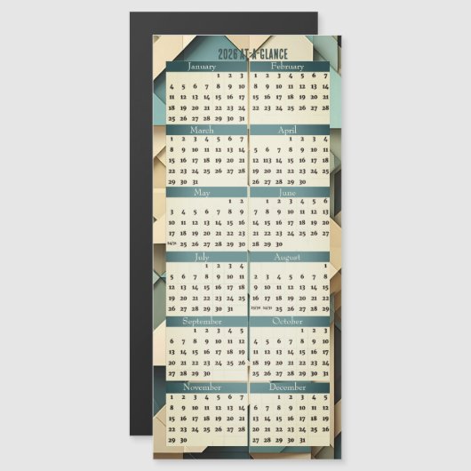 2026 At A Glance Calendar Magnetic Card (正面/裏面)