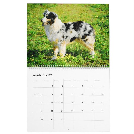 2026 Australian Shepherd Cattle Dogs Aussies Gift カレンダー (3月 2026)