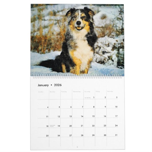 2026 Australian Shepherd Cattle Dogs Aussies Gift カレンダー (1月 2026)