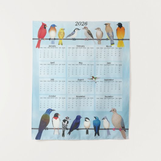 2026 backyard birds calendar タペストリー (正面)