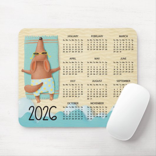 2026 Beach Dog Desk Calendar Mouse Pad マウスパッド (マウス)