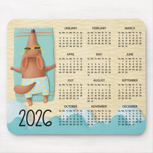2026 Beach Dog Desk Calendar Mouse Pad マウスパッド (正面)