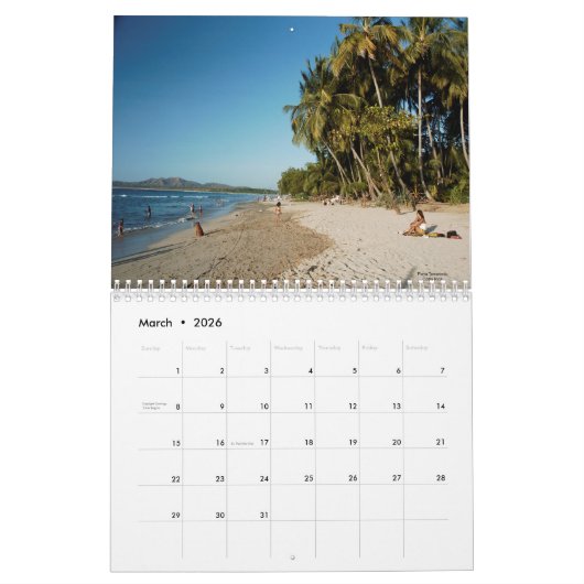 2026 Beaches Calendar カレンダー (3月 2026)