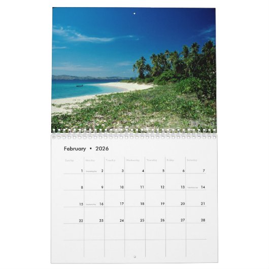 2026 Beaches Calendar カレンダー (2月 2026)