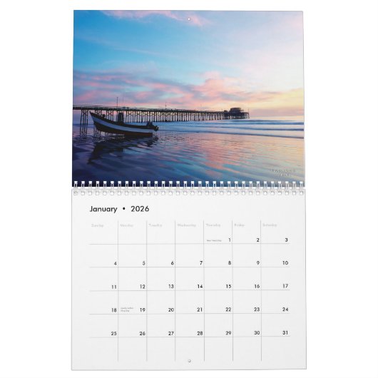 2026 Beaches Calendar カレンダー (1月 2026)