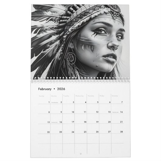 2026 Beautiful American Indian Artwork カレンダー (2月 2026)