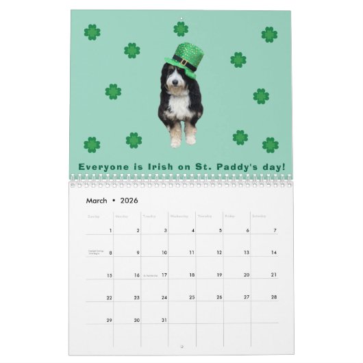 2026 Bernedoodle photo Calendar カレンダー (3月 2026)