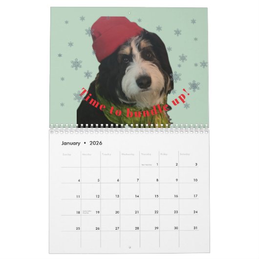2026 Bernedoodle photo Calendar カレンダー (1月 2026)