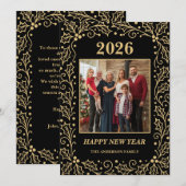 2026 Black & Antique-Gold Family New Year Photo シーズンカード (正面/裏面)