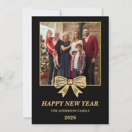2026 Black & Gold Bow Family New Year Photo シーズンカード