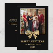 2026 Black & Gold Bow Family New Year Photo シーズンカード (正面/裏面)