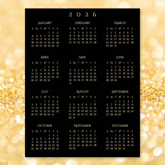 2026 Black Gold Full Year Home Office Calendar ポスター
