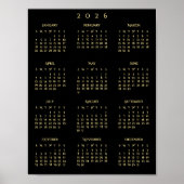 2026 Black Gold Full Year Home Office Calendar ポスター (正面)