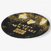 2026 Black Gold Glitter New Year's Eve Party  ペーパープレート (アングル)