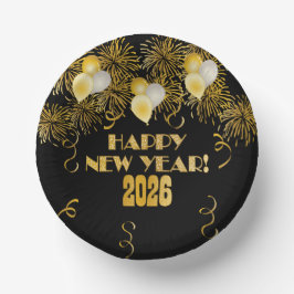 2026 Black Gold Glitter New Year's Eve Party  ペーパーボウル