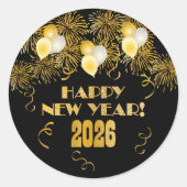 2026 Black Gold Glitter New Year's Eve Party  ラウンドシール (正面)