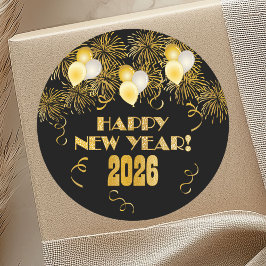 2026 Black Gold Glitter New Year's Eve Party  ラウンドシール