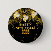 2026 Black Gold Glitter New Year's Eve Party 缶バッジ (正面)