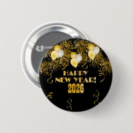 2026 Black Gold Glitter New Year's Eve Party  缶バッジ