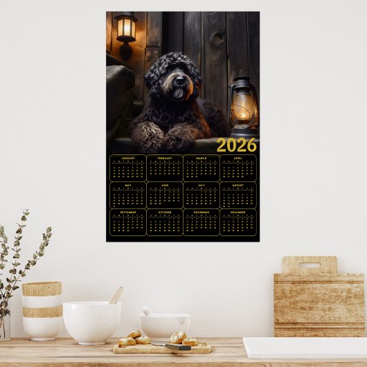 2026 Black Goldendoodle Calendar ポスター (キッチン)