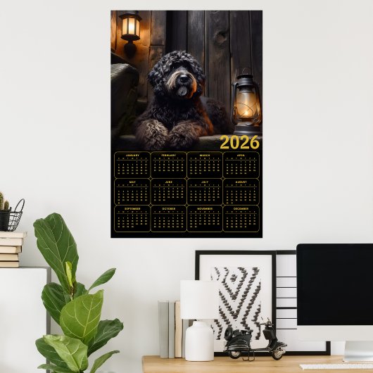 2026 Black Goldendoodle Calendar ポスター (ホームオフィス)