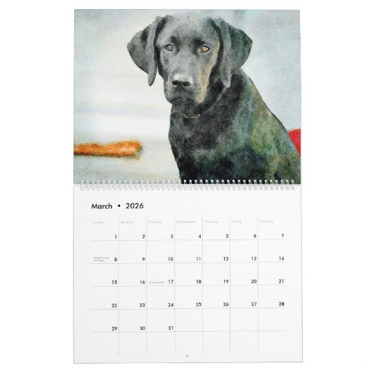 2026 Black Lab Dog Lover Bird Hunting Dog Gift カレンダー (3月 2026)