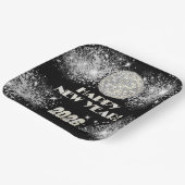 2026 Black Silver Glitter New Year's Eve Party  ペーパープレート (傾斜あり)