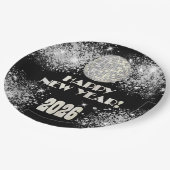 2026 Black Silver Glitter New Year's Eve Party  ペーパープレート (アングル)