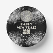 2026 Black Silver Glitter New Year's Eve Party  ペーパーボウル (正面)