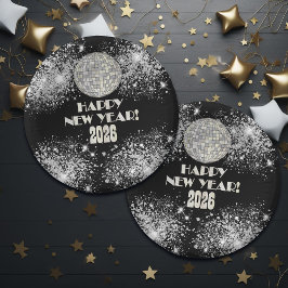 2026 Black Silver Glitter New Year's Eve Party  ペーパーボウル